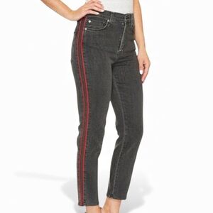 Hudson Zoeey High Rise Ankle Straight Jeans Red Tuxedo Stripe Grey Size 26